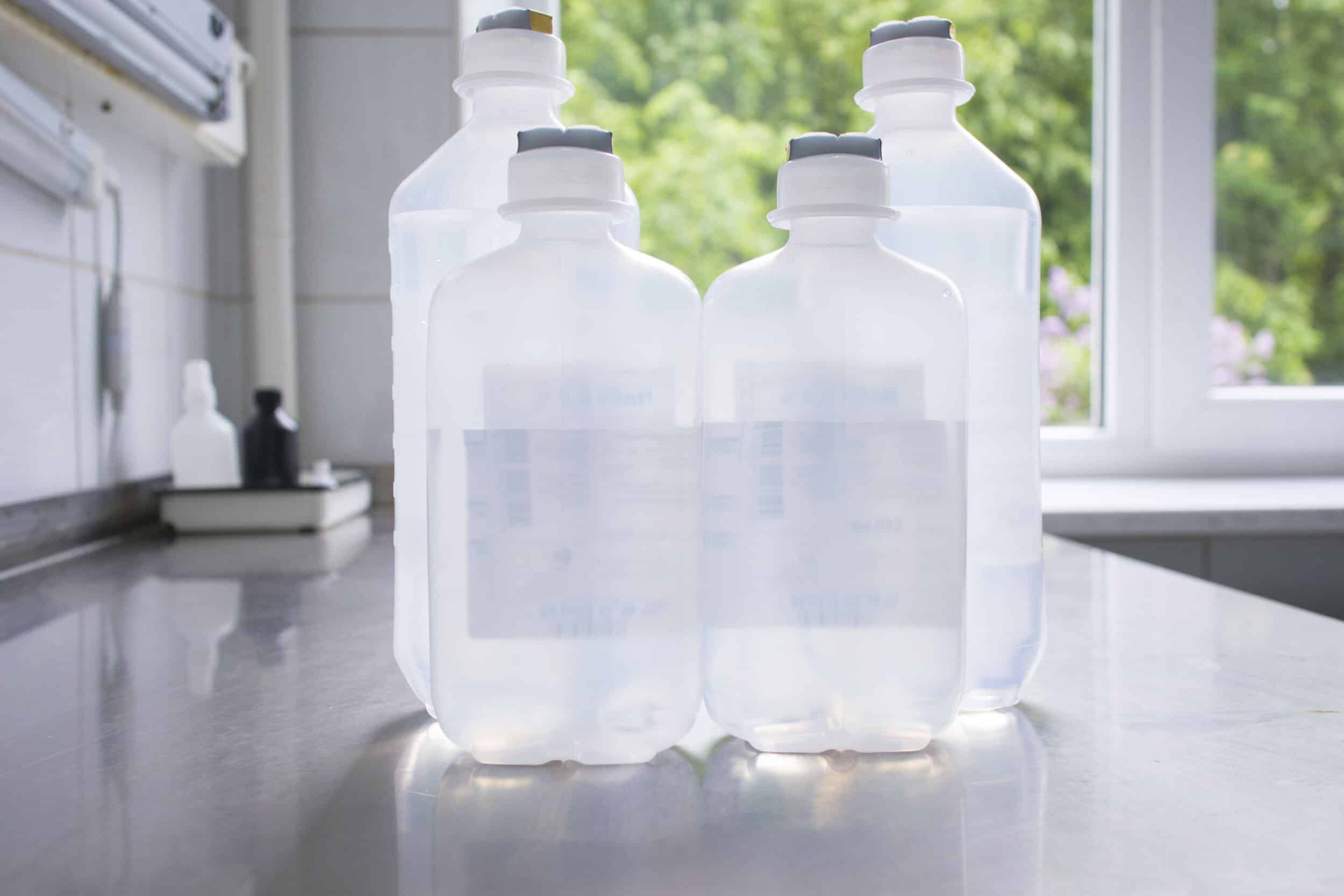 saline bottles with medicated rinse