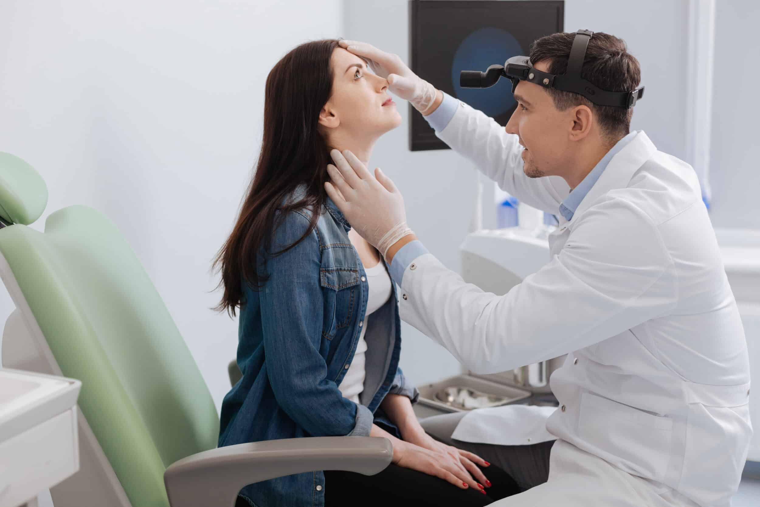 Positive,Otorhinolaryngologist,Checking,Nose,Of,His,Patient